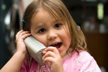 Dítě, mluvení, holčička, telefon